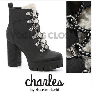 CHARLES BY CHARLES DAVID WEARY FAUX NUBUCK AND FAUX-FUR PLATFORM ANKLE BOOT